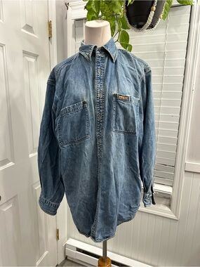 Carhartt Light Blue Denim Shirt with Label Detail
